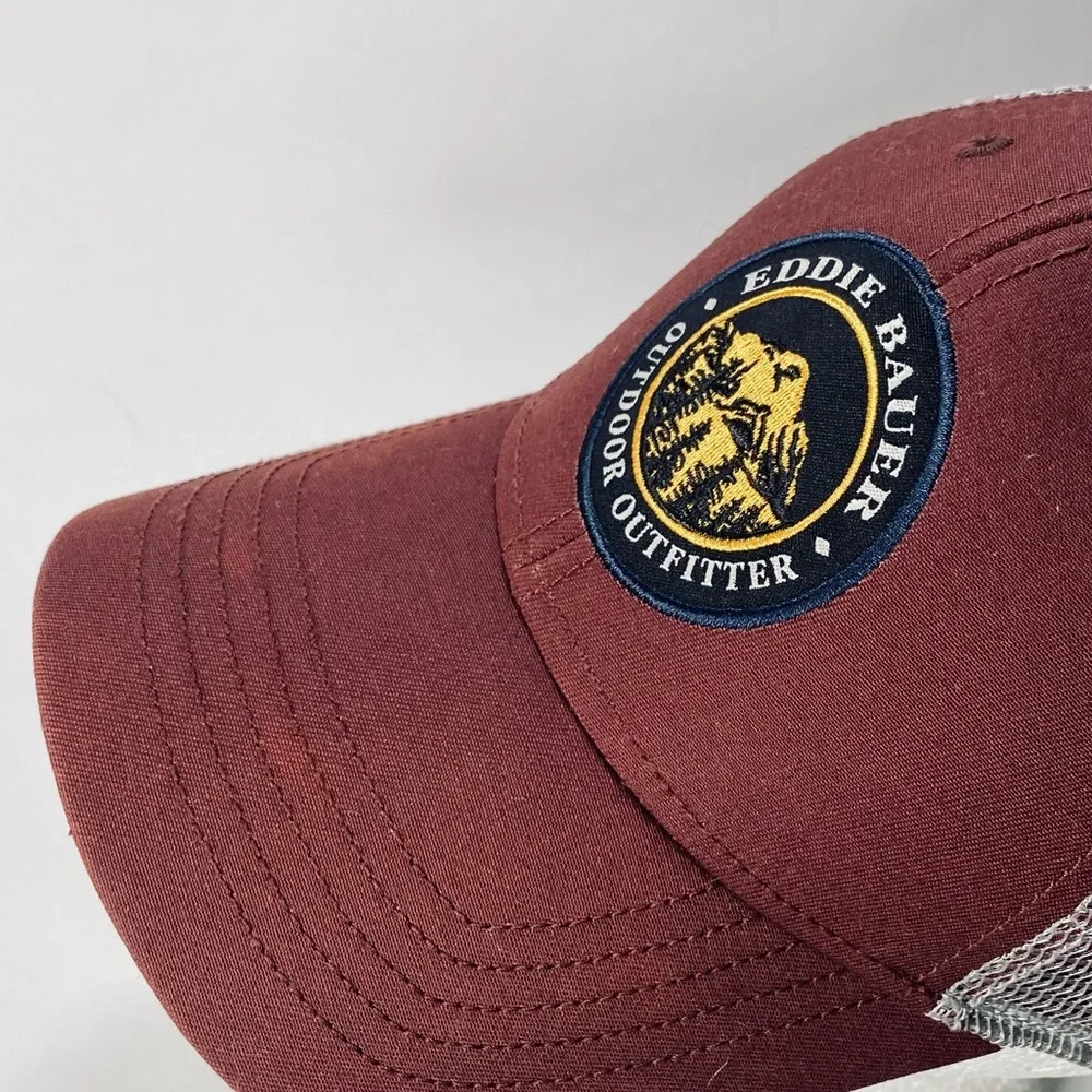 Eddie Bauer Outdoor Outfitter Burgundy Billed Trucker Style Hat Snap Closure